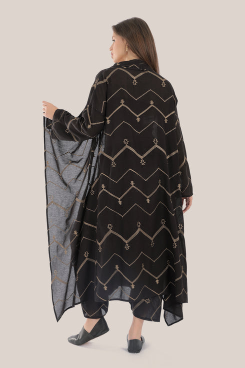 Embroidered long abaya style loose fit coat
